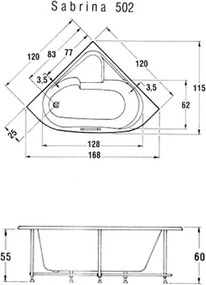 Sanitec Sabrina 120x120 - Γωνιακή Μπανιέρα - Pneumatic Basic, Χωρίς, Χωρίς, Με Θερμαντήρα