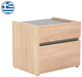 Κομοδίνο Comcie pakoworld σε φυσικό με γκρι απόχρωση 50x42x45.5εκ