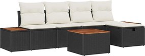 vidaXL Σετ Καναπέ Κήπου με μαξιλάρι 6 pcs Μαύρο Πολυ ράταν