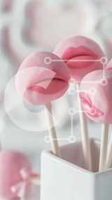 Intra Συλλεκτικό Ξύλινο Παζλ Plywood  4mm - Ροζ Cake Pops με σχέδια για τα χείλη σε λευκό δοχείο Σε Ξύλινο Κουτί - Διαστάσεις: 10x10 cm – 25 κομμάτια
