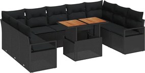vidaXL Σετ Καναπέ Κήπου με αποθήκευση 10 pcs Μαύρο Πολυ ράταν