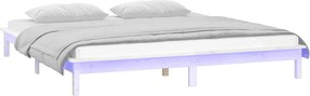 vidaXL Πλαίσιο Κρεβατιού LED Λευκό 150x200 εκ. King Size Μασίφ Ξύλο