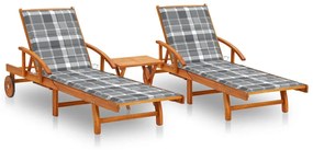 Ξαπλώστρες 2 τεμ. από Μασίφ Ξύλο Ακακίας με Τραπέζι & Μαξιλάρια