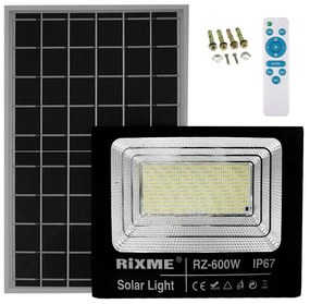 Led Αδιάβροχος Ηλιακός Προβολέας 600W 52000LM με Πάνελ και Τηλεχειριστήριο Rixme RZ-600W