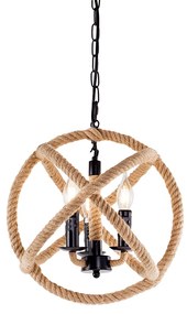 Artekko Rope Φωτιστικό με 4 Λάμπες Μέταλλο/Σχοινί Καφέ (40x40x40)cm