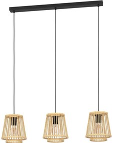 Φωτιστικό Οροφής - Ράγα Hykeham 43853 91x21x110cm 3xΕ27 40W Natural-Black Eglo Steel,Wood