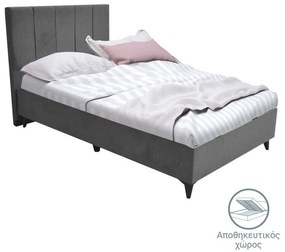 Single bed Dreamland with storage space dark grey fabric 120x200cm 125x209x121 εκ.