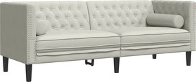 vidaXL Σετ Καναπέδων Chesterfield 3 Τεμαχίων με Βάσεις, Κρεμ Βελούδινο