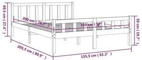 Πλαίσιο Κρεβατιού 150 x 200 εκ. Μασίφ Ξύλο King Size - Καφέ