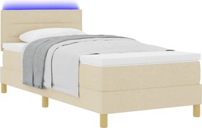 vidaXL LED Κρεβάτι με βάθρο με κεφαλάρι Κρεμ 90 x 190 cm ύφασμα