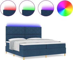 vidaXL LED Κρεβάτι με βάθρο με στρώμα Μπλε 200 x 200 cm ύφασμα