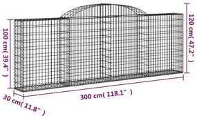vidaXL Συρματοκιβώτια Τοξωτά 6 τεμ. 300x30x100/120 εκ. Γαλβαν. Ατσάλι