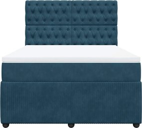 vidaXL Κρεβάτι Boxspring με Στρώμα Μπλε 140x190 εκ. Βελούδινο