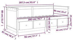 Καναπές Κρεβάτι Χωρίς Στρώμα 90x200 εκ. Μασίφ Ξύλο Πεύκου - Καφέ