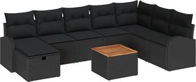 vidaXL Σετ Καναπέ Κήπου με μαξιλάρι 9 pcs Μαύρο Πολυ ράταν