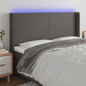 Κεφαλάρι Κρεβατιού LED Γκρι 163x16x118/128 εκ. Συνθετ. Δέρμα - Γκρι