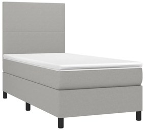 vidaXL Κρεβάτι Boxspring με Στρώμα &amp; LED Αν.Γκρι 90x190 εκ. Υφασμάτινο