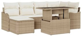 vidaXL Σετ Καναπέ Κήπου με μαξιλάρι 7 pcs Μπεζ Πολυ ράταν