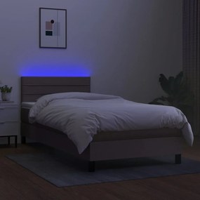 vidaXL Κρεβάτι Boxspring με Στρώμα &amp; LED Taupe 90x200 εκ. Υφασμάτινο