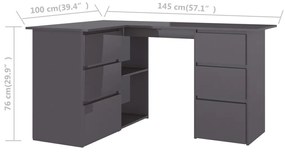 Γραφείο Γωνιακό Γυαλιστερό Γκρι 145x100x76 εκ. από Μοριοσανίδα - Γκρι