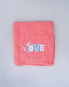 Μονόχρωμη Κουβέρτα Αγκαλιάς Coral Fleece με Κέντημα Love 75x100cm Καρπουζί