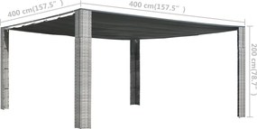 vidaXL Κιόσκι με Συρόμενη Οροφή Γκρι/Ανθρακί 4 x 4 x 2 μ. Συνθ. Ρατάν