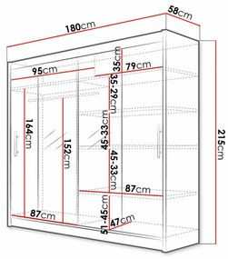 Ντουλάπα Atlanta 123, Μαύρο, 215x180x58cm, 133 kg, Πόρτες ντουλάπας: Ολίσθηση, Αριθμός ραφιών: 5, Αριθμός ραφιών: 5 | Epipla1.gr