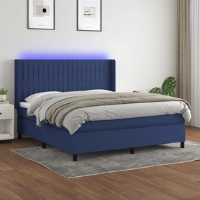 vidaXL Κρεβάτι Boxspring με Στρώμα &amp; LED Μπλε 160x200 εκ. Υφασμάτινο