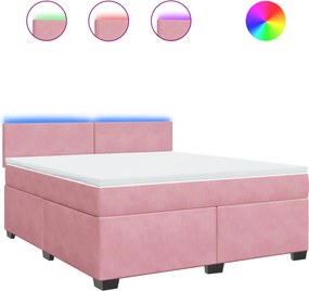 vidaXL Κρεβάτι Boxspring με Στρώμα Ροζ 180x200 εκ. Βελούδινο