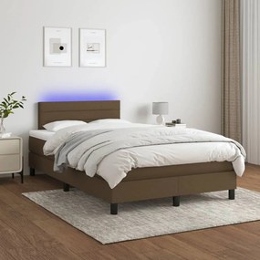 Κρεβάτι Boxspring με Στρώμα &amp; LED Σκ.Καφέ 120x200 εκ Υφασμάτινο - Καφέ