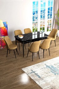 Extendable Dining Table &amp; Chairs Set (7 Pieces) Han - Black Marble, Cappuccino Black Marble
Cappuccino
