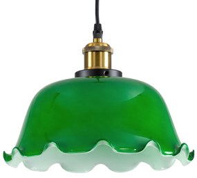 GloboStar® LIBRARY 00767 Vintage Κρεμαστό Φωτιστικό Οροφής Μονόφωτο 1 x E27 Πράσινο Γυάλινο Καμπάνα με Χρυσό Ντουί Φ26 x Υ20cm