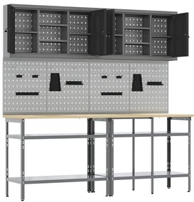 vidaXL Σετ πάγκου εργασίας με ράφι 8 pcs Γκρι 200 x 55 x 200 εκ Ατσάλι