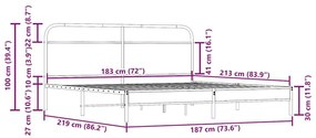 Σκελετός Κρεβ. Χωρίς Στρώμα Καπνιστή Δρυς 183x213 εκ. Μεταλλικό - Καφέ