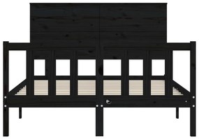 vidaXL Πλαίσιο Κρεβατιού με Κεφαλάρι Μαύρο 140x200 εκ. Μασίφ Ξύλο