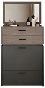 WOODWELL Ε7353,1VANITY Τουαλέτα με ενσωματωμένο Καθρέπτη &amp; Σκαμπό Απόχρωση Sonoma Oak-Grey 60x45x90/130cm Ε7353,1