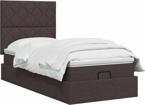 vidaXL Κρεβάτι Ottoman με Στρώμα και LED Σκούρο Καφέ 90 x 200 cm