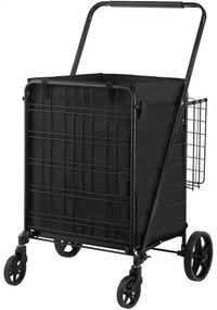 VEVOR Folding Shopping Cart with Removable Waterproof Liner, 330LBS Large Capacity Jumbo Grocery Cart with Dual Basket, 360° Swivel Wheels, Dense Metal Mesh Base, Heavy Duty Utility Cart for Shopping