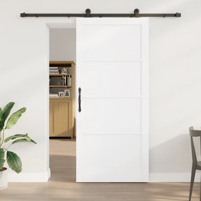 vidaXL Συρόμενη Πόρτα με Σετ Εξαρτημάτων Λευκή 93x211 εκ Στερεό Ξύλο Πεύκου