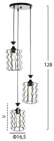 ΦΩΤΙΣΤΙΚΟ ΟΡΟΦΗΣ ΚΡΕΜΑΣΤΟ  3-ΦΩΤΟ ΜΑΥΡΑ ΜΕΤΑΛΛΙΚΑ ΚΑΠΕΛΑ Φ34x128Υεκ. 34x34x128 εκ.