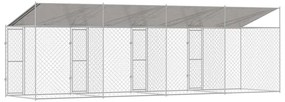 vidaXL Κλουβί Σκυλιού με Στέγη Ασημί 800 x 200 x 258 εκ Χάλυβας και PE