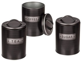 Δοχείο Καφέ / Ζάχαρης / Τσαγιού (Σετ 3Τμχ) 101898 10,5x16,5cm Black Μέταλλο