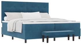 vidaXL Κρεβάτι με Κουτί και Στρώμα Σκούρο Μπλε 200x200 εκ Βελούδο