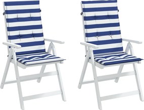 vidaXL Μαξιλάρια Καρέκλας με Ψηλή Πλάτη 2 τεμ. Μπλε/Λευκά Ριγέ Ύφασμα