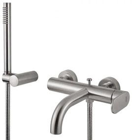 Armando Vicario Slim Inox Μπαταρία Λουτρού Με Tηλέφωνο Anticalcare, Eπίτοιχο Στήριγμα Tηλεφώνο&amp;Αθραυστο Σπιράλ 500100-110