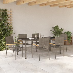 vidaXL Σετ Τραπεζαρίας Κήπου 7 Τεμαχίων Γκρι Πολυ Ρατάν