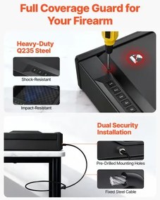 VEVOR Gun Safe, Heavy Duty Handgun Safe with Fingerprint/Password/Key, 3-Way Quick Access Firearm Case Box with Lighting for 2 Pistols &amp; 2 Magazines, Pistol Gun Box for Nightstand Bedside Desk Car