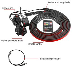 GloboStar® 81841 Car Underbody LED Tube Kit DC 12V 72W με Ασύρματο Χειριστήριο IR Αδιάβροχο IP68 Πολύχρωμο RGB