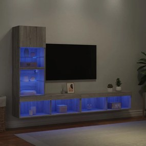 vidaXL Έπιπλα Τοίχου Τηλεόρασης 4 τεμ. LED Γκρι Sonoma από Επεξ. Ξύλο