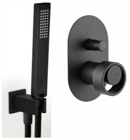 Armando Vicario Halo Black Matt Τετράγωνη Παροχή νερού +Μίκτης εντοιχισμού 2 εξόδων με εκτροπέα